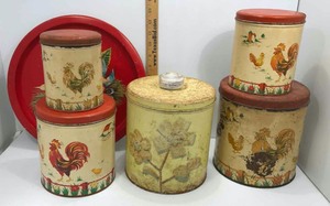 lot 121 image: Tin Canister Set, Biscuit Tin, Platter