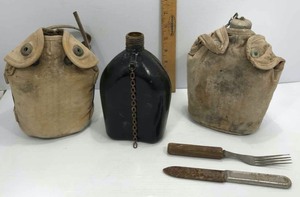 lot 122 image: (2) Old Canteens, US Knife