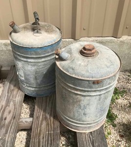 lot 128 image: (2) Old Galvanized Fuel Cans