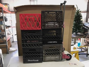 lot 346 image: Collapsible Hand Truck & Assorted Plastic Milk Crates