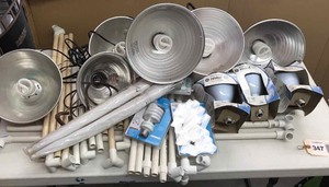lot 347 image: (5) Clamp-On Lights, Extra Bulbs, Portable PVC Photo Cube