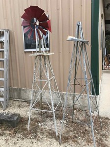 lot 362 image: (1) Ornamental Yard Windmill with Red Blades and (1) Stand (no blades)