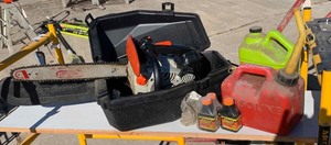 lot 12 image: Echo Chain Saw CS360T (gas), fuel can, blade oil, Poulan Bar & Chain Oil