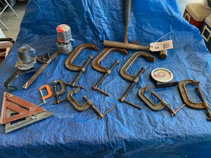 lot 56 image: C-Clamps, Hammer, Electrical Tape, Measures, Magnets, Etc.