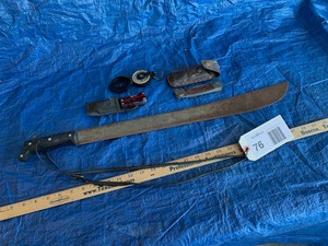 lot 76 image: Machete, Pocket Knife, Multi-Tool, Compass