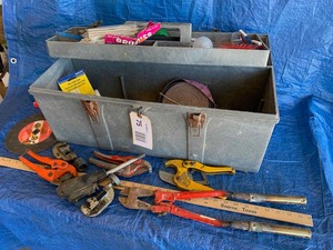lot 75 image: Tool Box with PVCTubing Tools & Supplies, Flex Tubing, Etc.