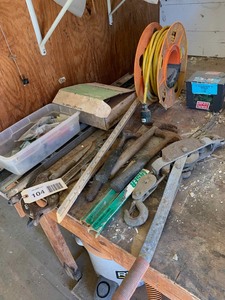 lot 104 image: Assorted old tools, extension cord